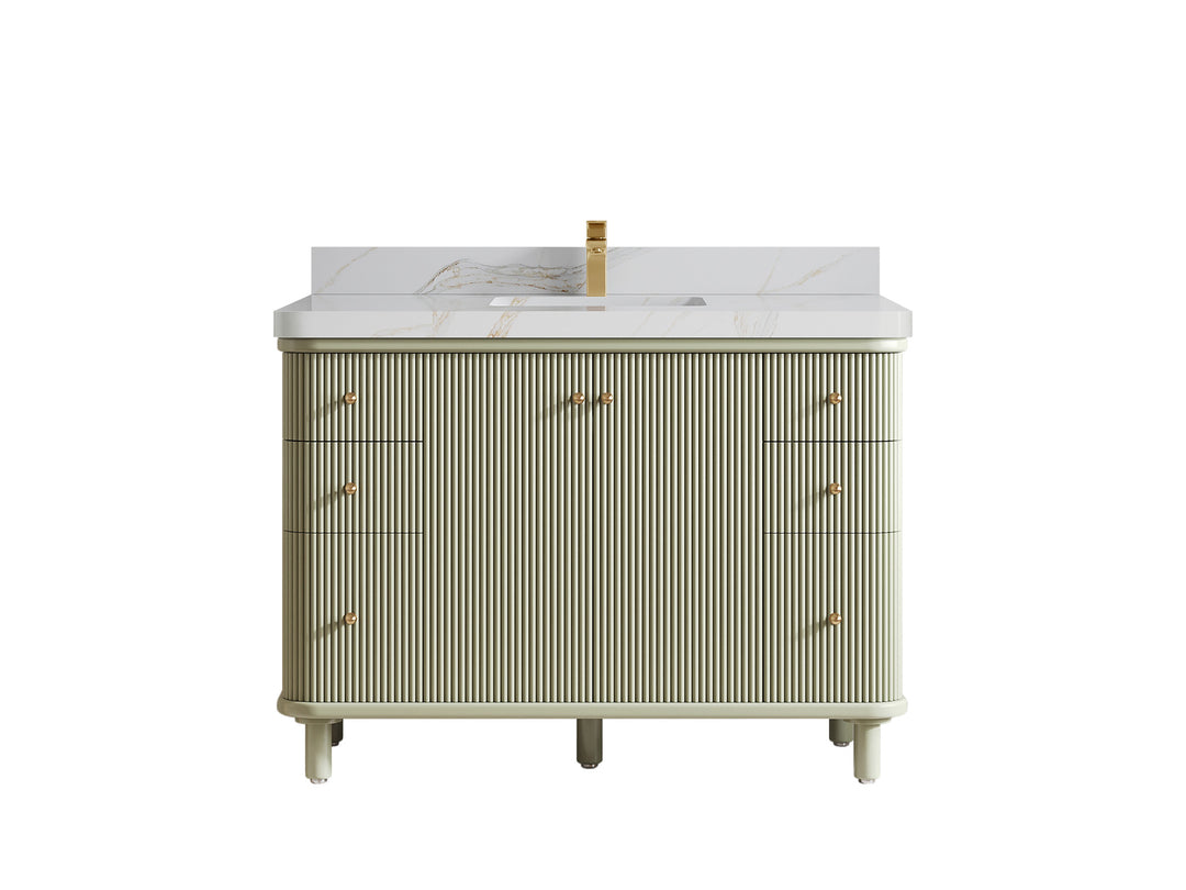 Miami 48 in. W x 22 in. D Single Sink Bathroom Vanity in Evergreen with 2 in Calacatta Sienna Quartz Countertop