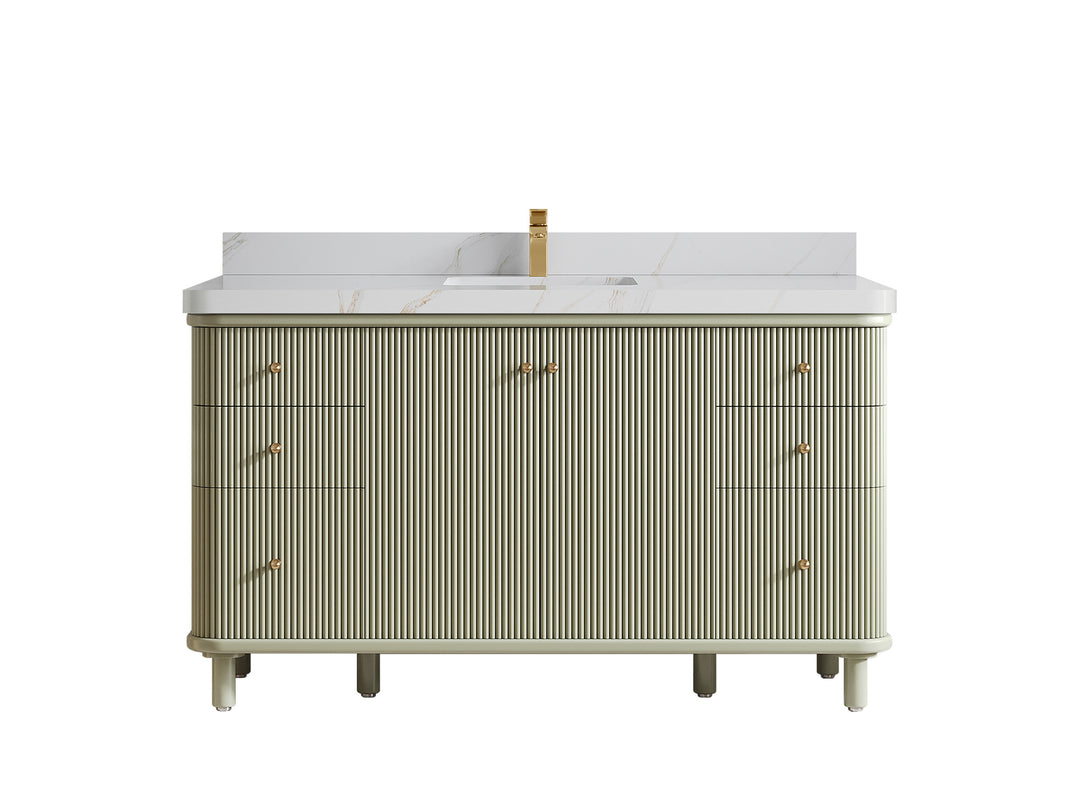 Miami 60 in. W x 22 in. D Single Sink Bathroom Vanity in Evergreen with 2 in Calacatta Sienna Quartz Countertop