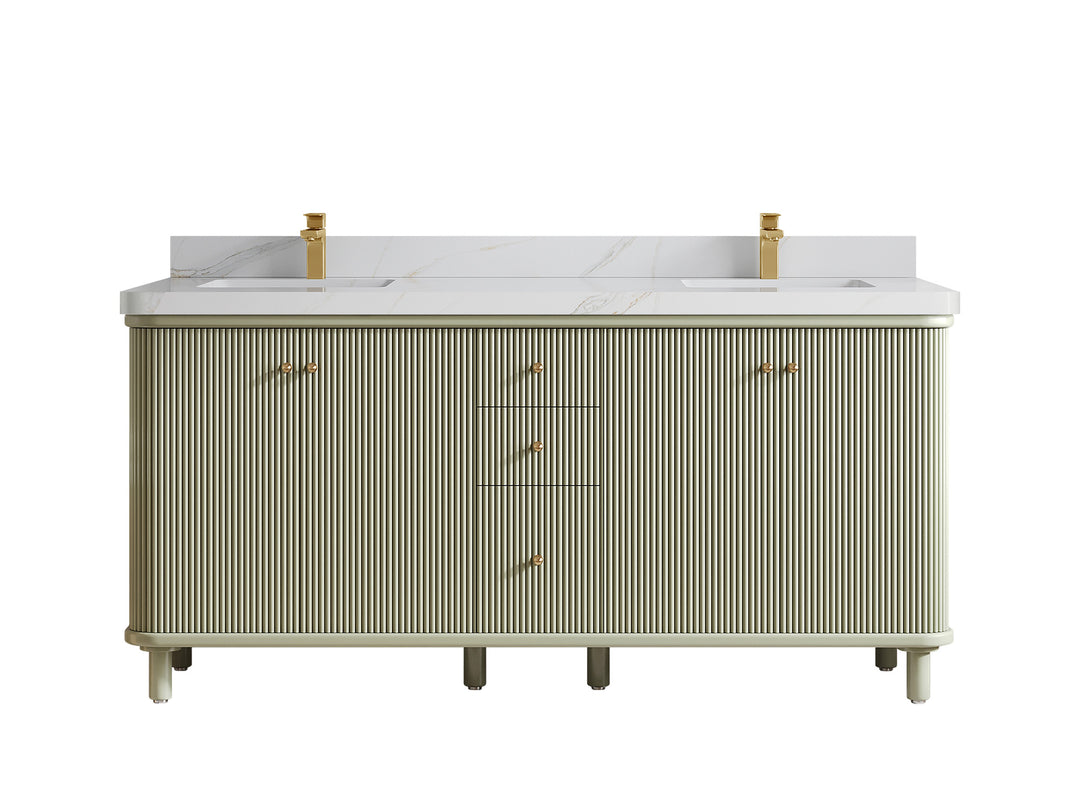 Miami 72 in. W x 22 in. D Double Sink Bathroom Vanity in Evergreen with 2 in Calacatta Sienna Quartz Countertop