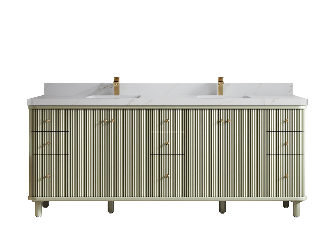 Miami 84 in. W x 22 in. D Double Sink Bathroom Vanity in Evergreen with 2 in Calacatta Sienna Quartz Countertop