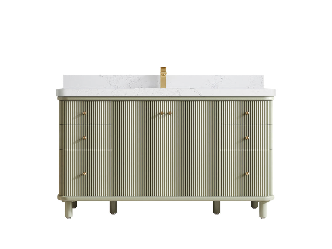 Miami 60 in. W x 22 in. D Single Sink Bathroom Vanity in Evergreen with 2 in Empira White Quartz Countertop