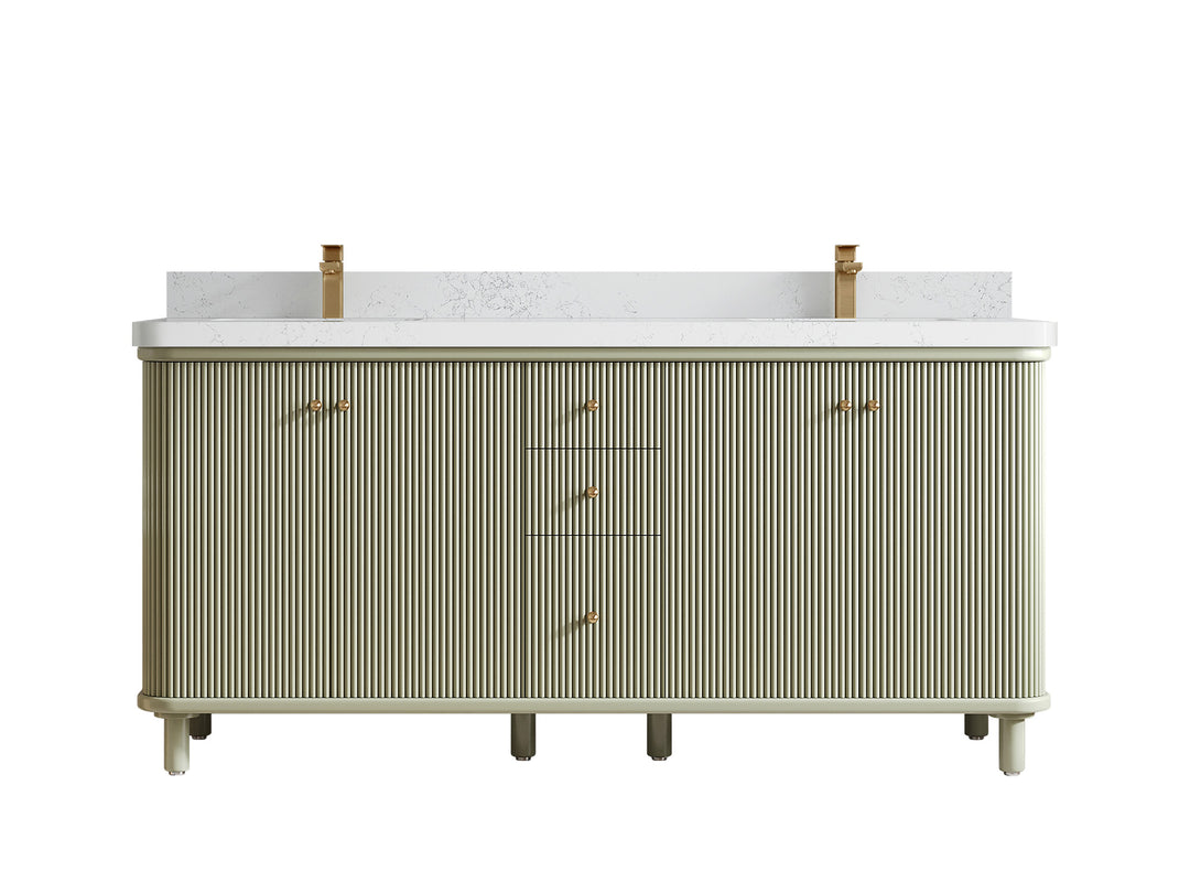 Miami 72 in. W x 22 in. D Double Sink Bathroom Vanity in Evergreen with 2 in Empira White Quartz Countertop
