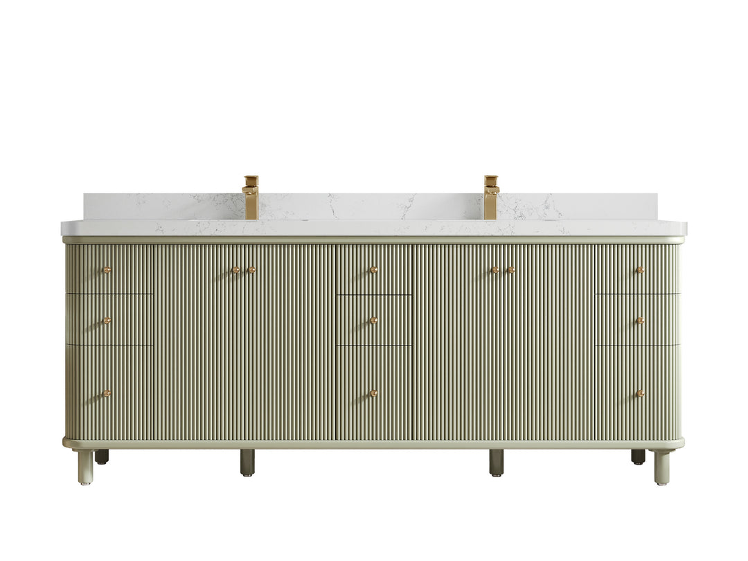 Miami 84 in. W x 22 in. D Double Sink Bathroom Vanity in Evergreen with 2 in Empira White Quartz Countertop