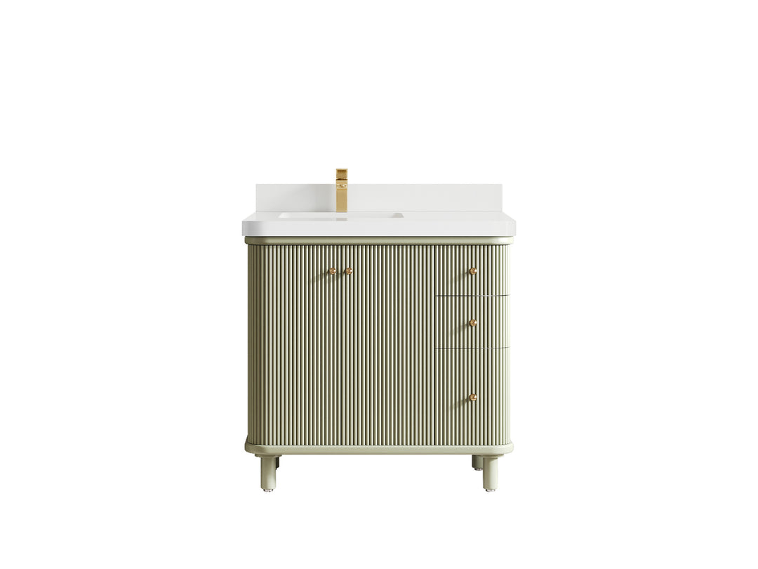 Miami 36 in. W x 22 in. D  Left Offset Sink Bathroom Vanity in Evergreen with White Quartz Countertop