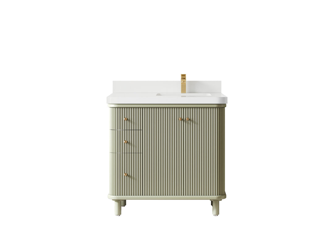 Miami 36 in. W x 22 in. D  Right Offset Sink Bathroom Vanity in Evergreen with White Quartz Countertop