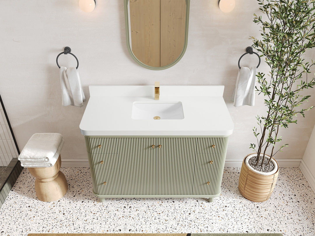 Miami 48 in. W x 22 in. D Single Sink Bathroom Vanity in Evergreen with 2 in White Quartz Countertop - Top View