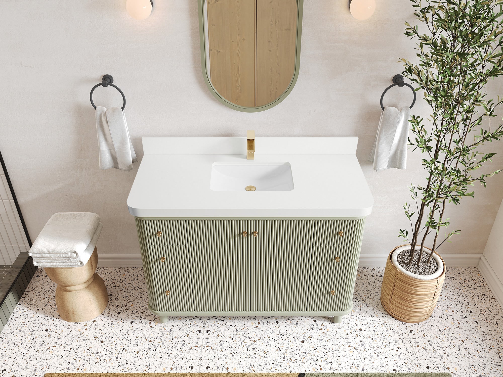 Miami 48 in. W x 22 in. D Single Sink Bathroom Vanity in Evergreen with 2 in White Quartz Countertop - Top View