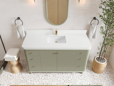 Miami 60 in. W x 22 in. D Single Sink Bathroom Vanity in Evergreen with 2 in White Quartz Countertop - Top View
