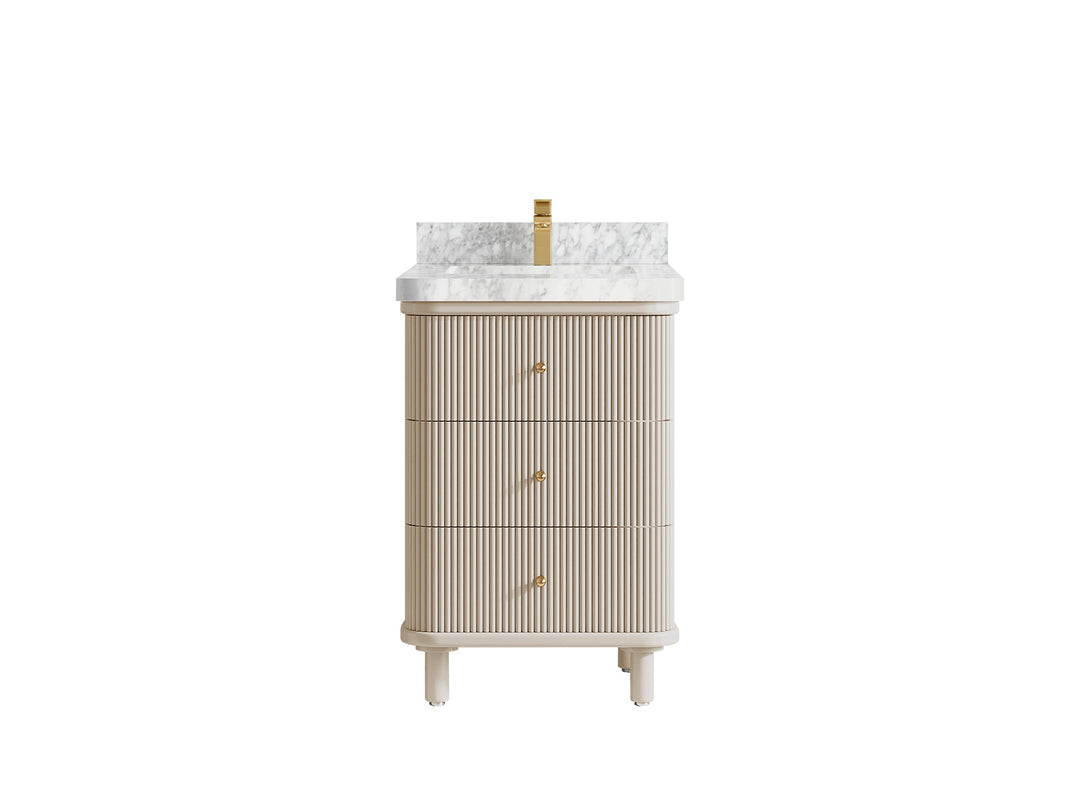 Miami 24 in. W x 22 in. D Single Sink Bathroom Vanity in Fine Grain with 2 in Carrara Marble Countertop