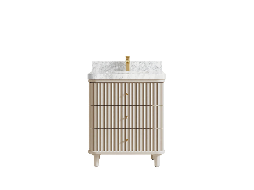Miami 30 in. W x 22 in. D Single Sink Bathroom Vanity in Fine Grain with 2 in Carrara Marble Countertop