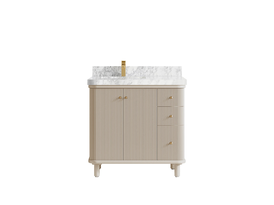 Miami 36 in. W x 22 in. D  Left Offset Sink Bathroom Vanity in Fine Grain with Carrara Marble Countertop