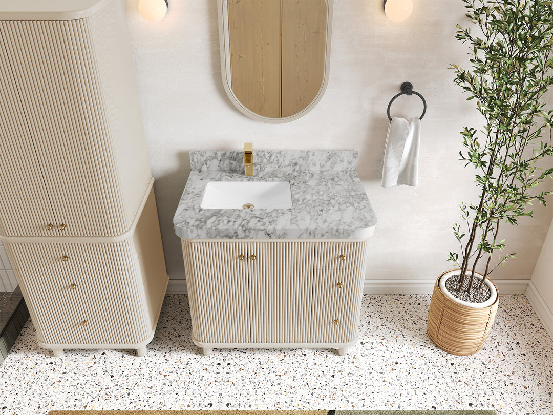 Miami 36 in. W x 22 in. D  Left Offset Sink Bathroom Vanity in Fine Grain with Carrara Marble Countertop - Top View