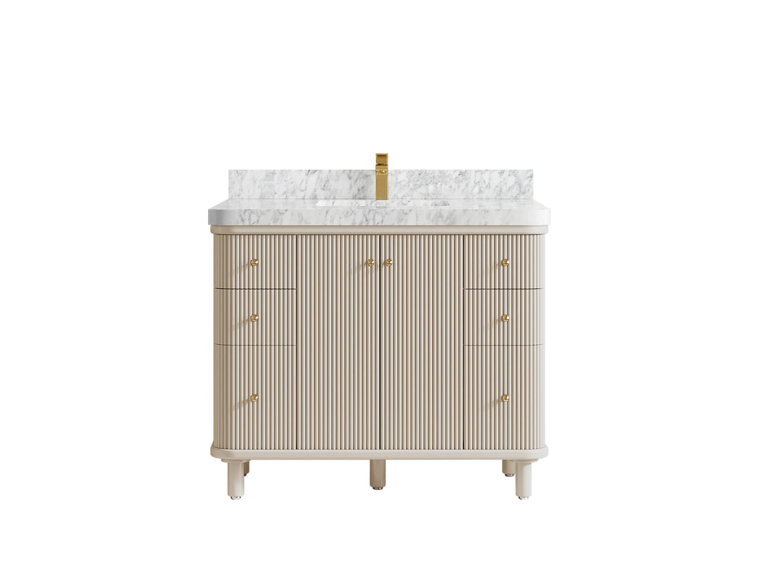 Miami 42 in. W x 22 in. D Single Sink Bathroom Vanity in Fine Grain with 2 in Carrara Marble Countertop