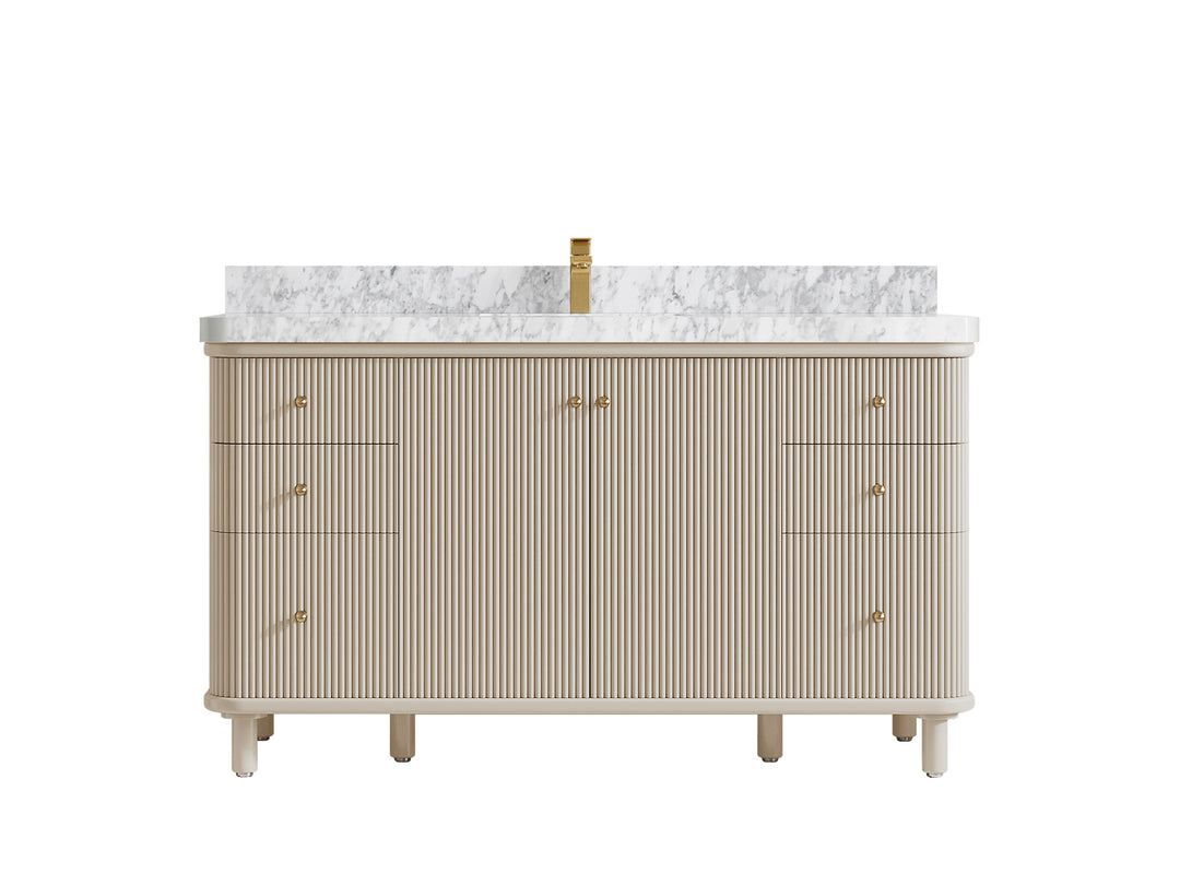 Miami 60 in. W x 22 in. D Single Sink Bathroom Vanity in Fine Grain with 2 in Carrara Marble Countertop