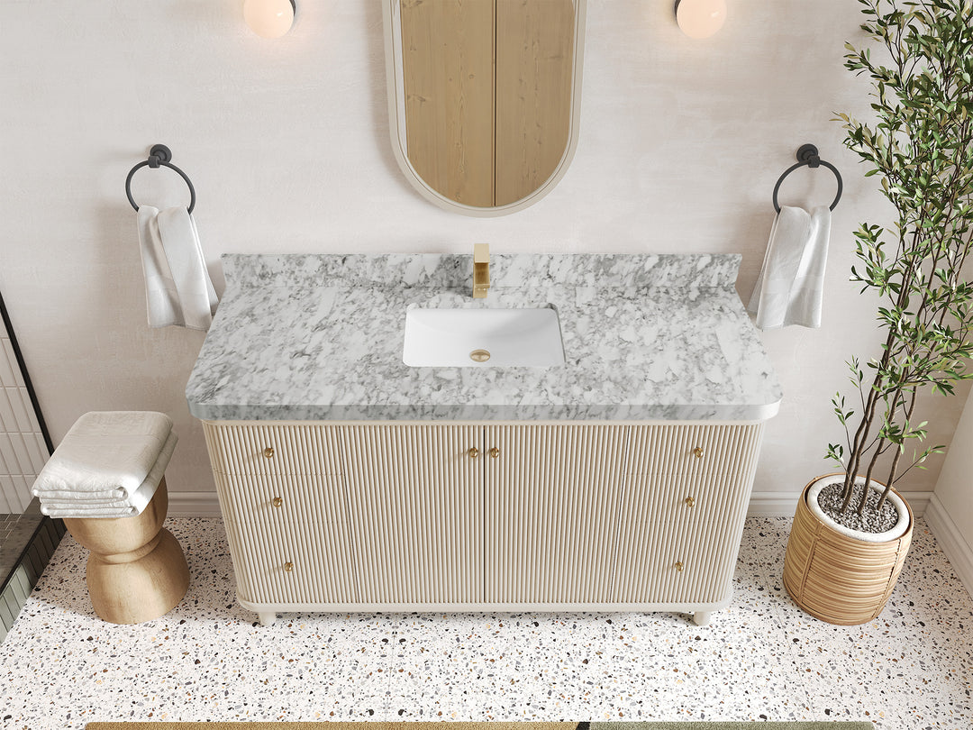 Miami 60 in. W x 22 in. D Single Sink Bathroom Vanity in Fine Grain with 2 in Carrara Marble Countertop - Top View