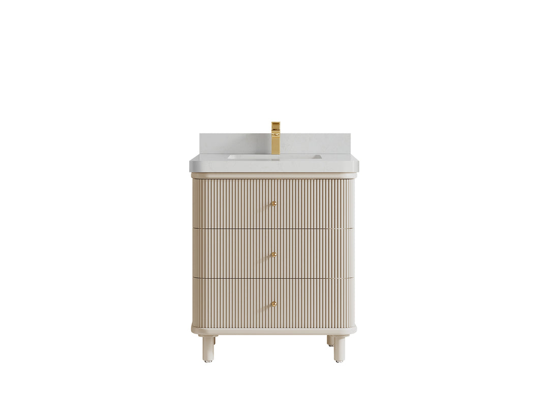 Miami 30 in. W x 22 in. D Single Sink Bathroom Vanity in Fine Grain with 2 in Carrara Quartz Countertop