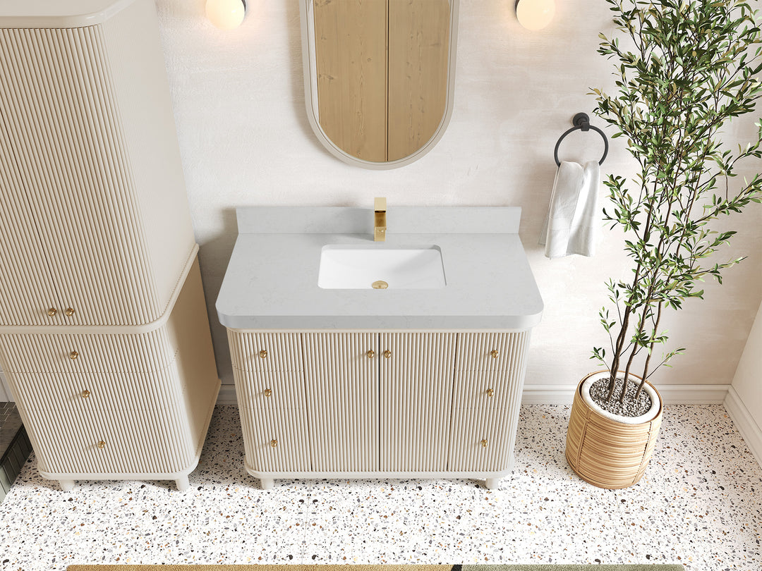 Miami 42 in. W x 22 in. D Single Sink Bathroom Vanity in Fine Grain with 2 in Carrara Quartz Countertop - Top View