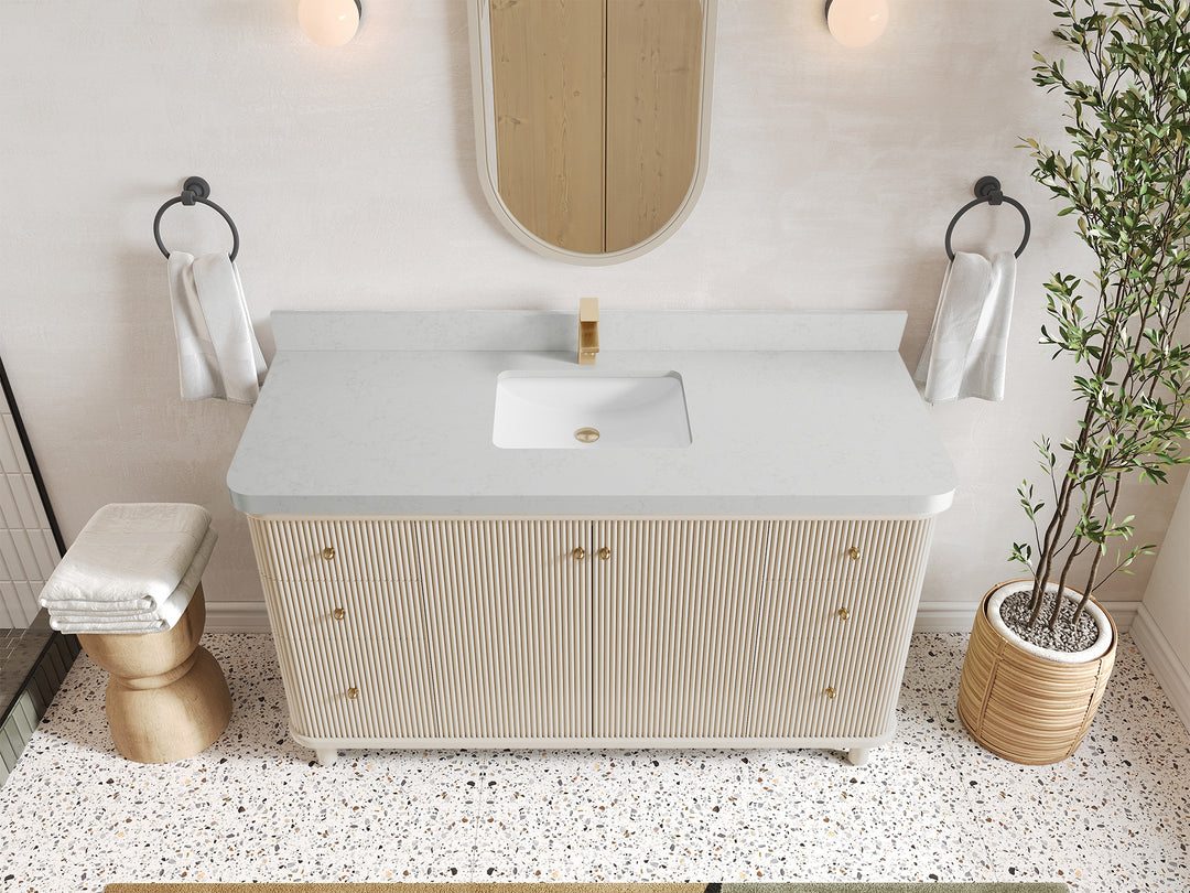 Miami 60 in. W x 22 in. D Single Sink Bathroom Vanity in Fine Grain with 2 in Carrara Quartz Countertop - Top View
