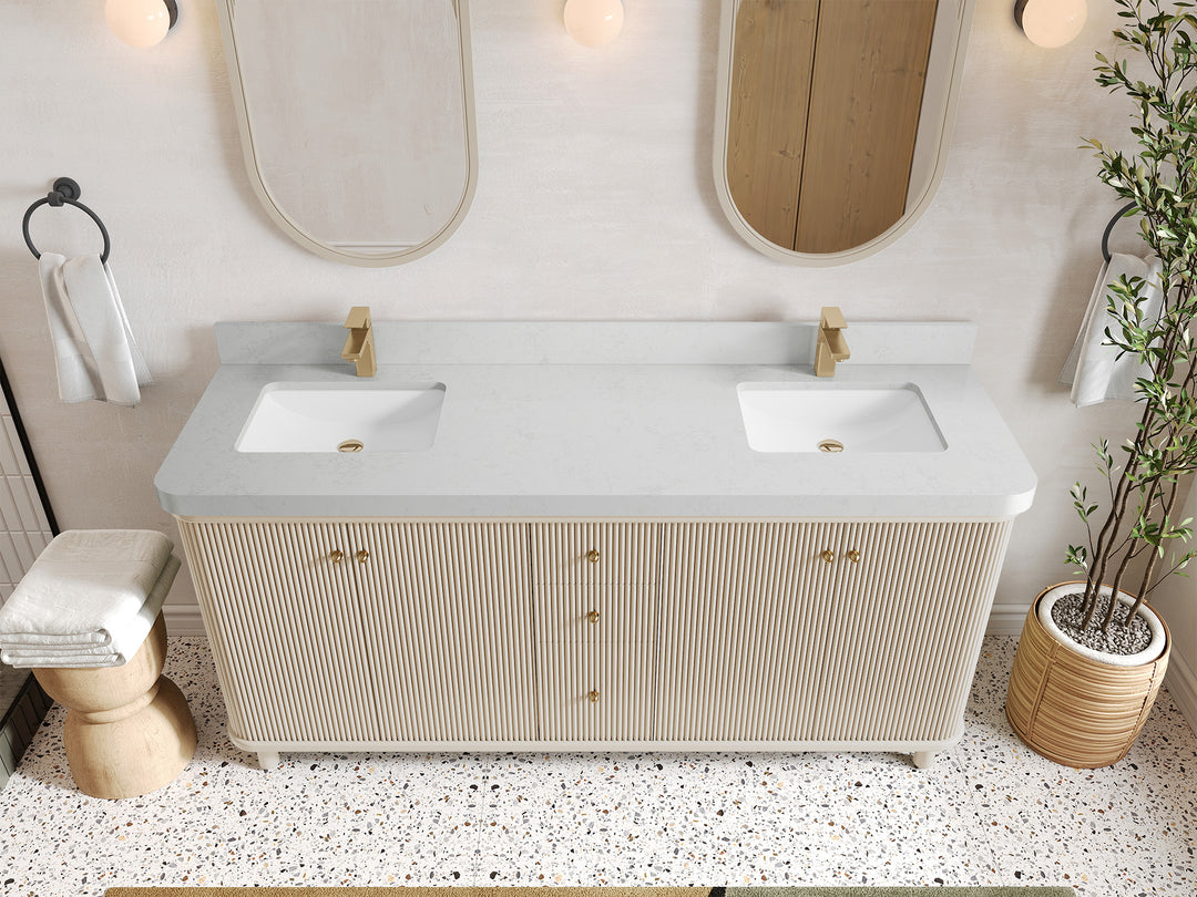 Miami 72 in. W x 22 in. D Double Sink Bathroom Vanity in Fine Grain with 2 in Carrara Quartz Countertop - Top View