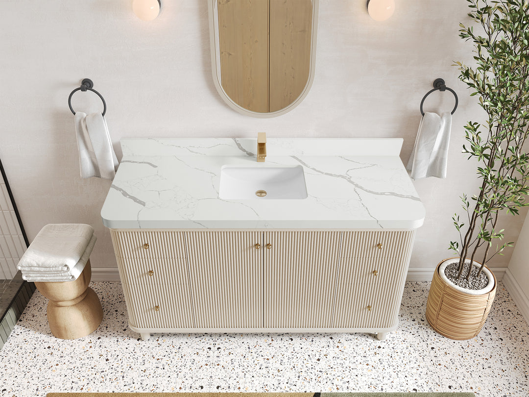 Miami 60 in. W x 22 in. D Single Sink Bathroom Vanity in Fine Grain with 2 in Calacatta Laza Quartz Countertop - Top View