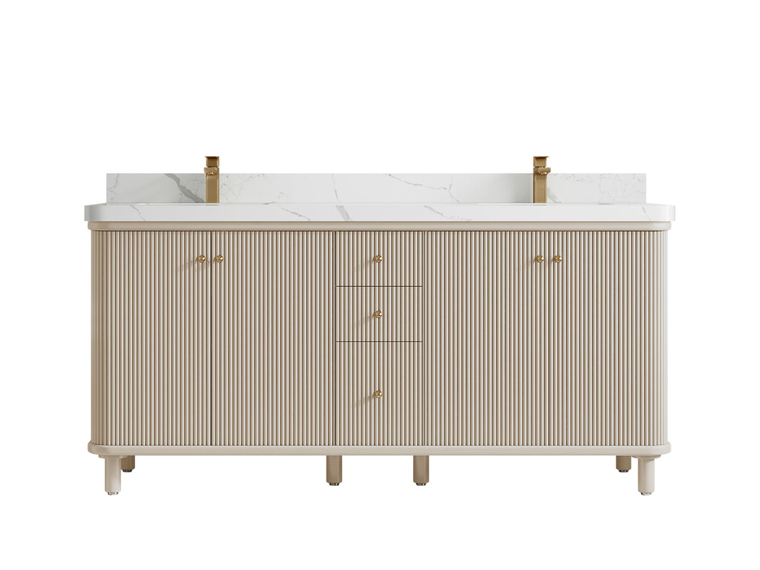 Miami 72 in. W x 22 in. D Double Sink Bathroom Vanity in Fine Grain with 2 in Calacatta Laza Quartz Countertop