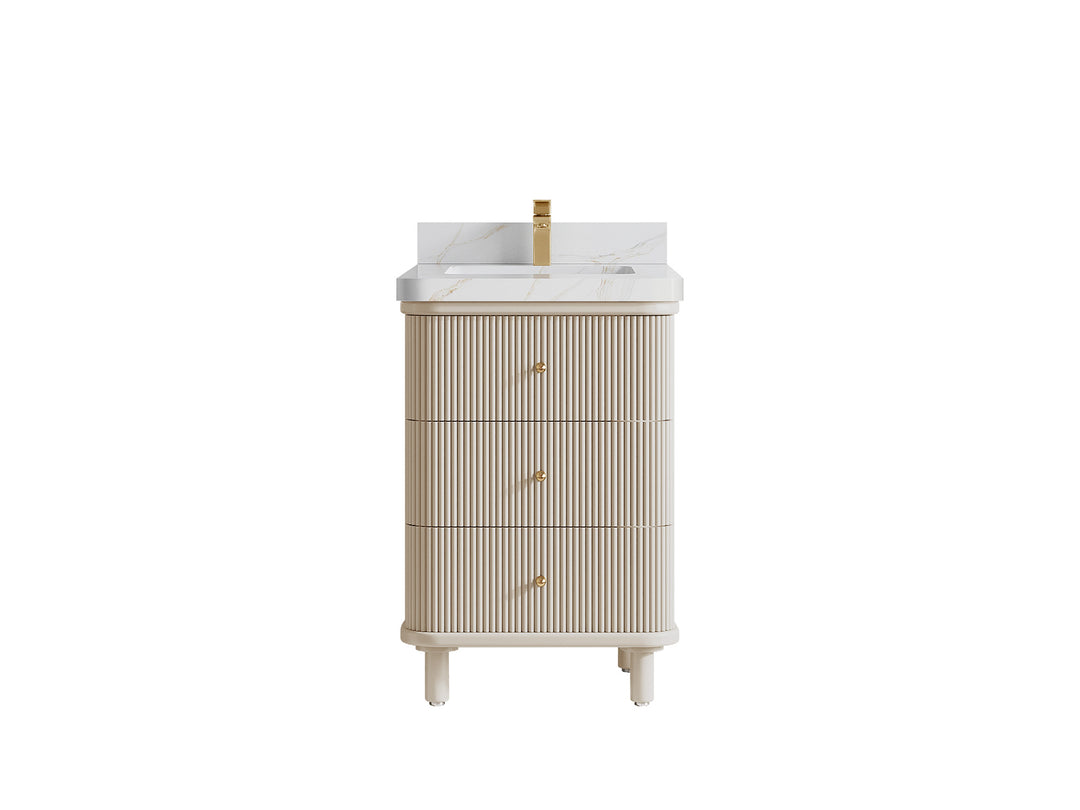Miami 24 in. W x 22 in. D Single Sink Bathroom Vanity in Fine Grain with 2 in Calacatta Sienna Quartz Countertop