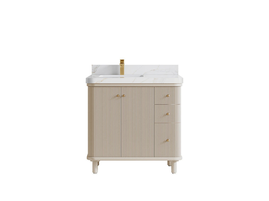 Miami 36 in. W x 22 in. D  Left Offset Sink Bathroom Vanity in Fine Grain with Calacatta Sienna Quartz Countertop