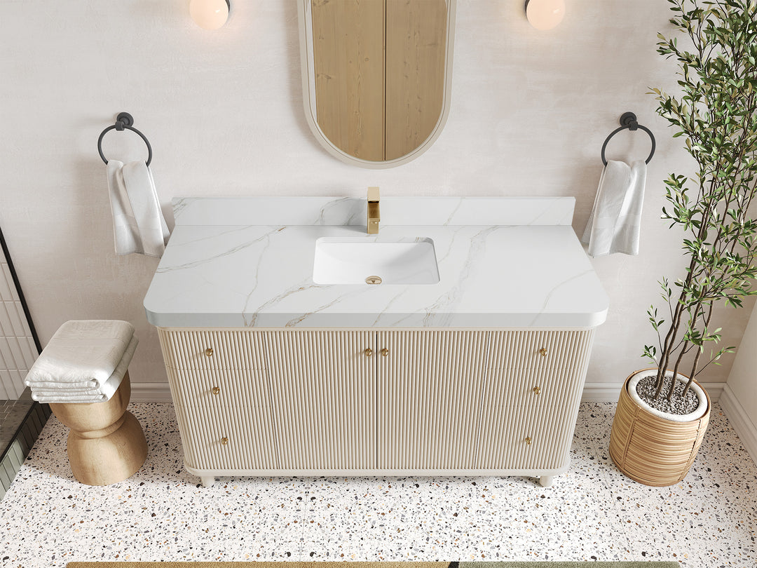 Miami 60 in. W x 22 in. D Single Sink Bathroom Vanity in Fine Grain with 2 in Calacatta Sienna Quartz Countertop - Top View