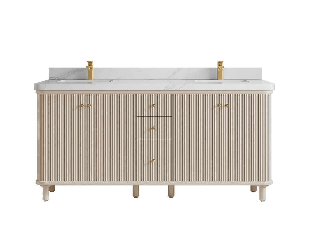 Miami 72 in. W x 22 in. D Double Sink Bathroom Vanity in Fine Grain with 2 in Calacatta Sienna Quartz Countertop