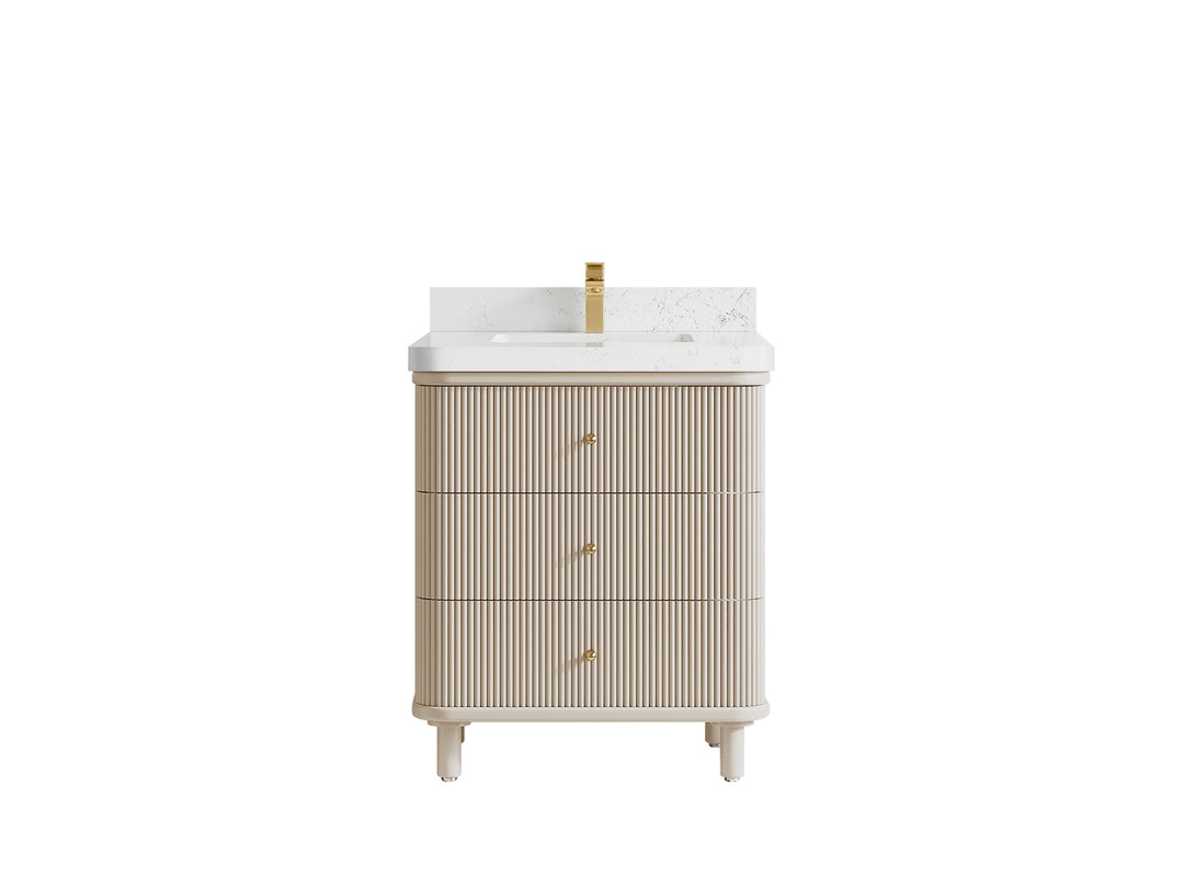 Miami 30 in. W x 22 in. D Single Sink Bathroom Vanity in Fine Grain with 2 in Empira White Quartz Countertop