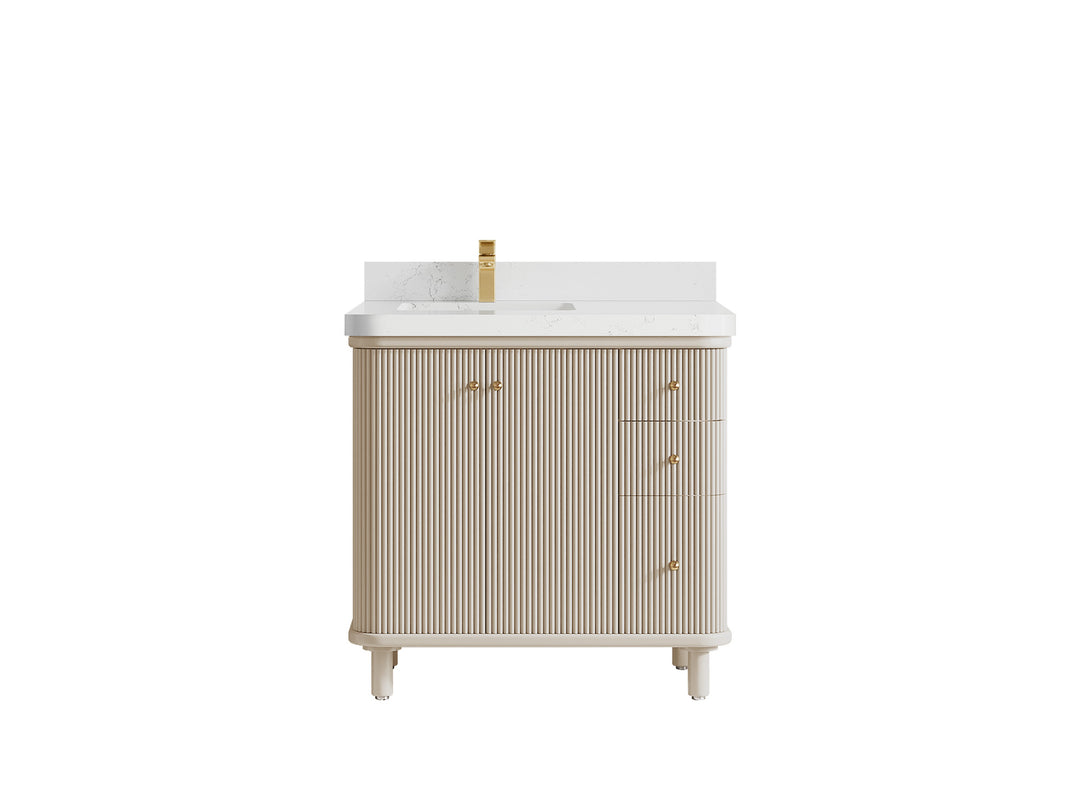 Miami 36 in. W x 22 in. D  Left Offset Sink Bathroom Vanity in Fine Grain with Empira White Quartz Countertop