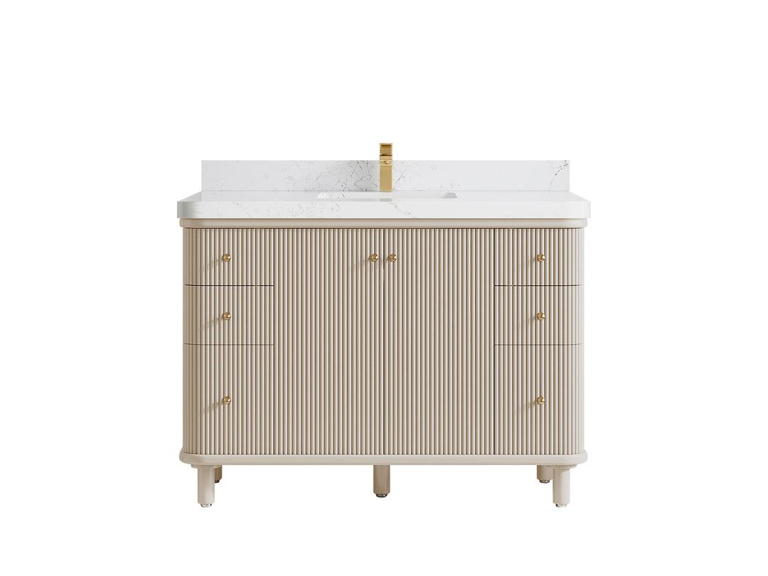 Miami 48 in. W x 22 in. D Single Sink Bathroom Vanity in Fine Grain with 2 in Empira White Quartz Quartz Countertop