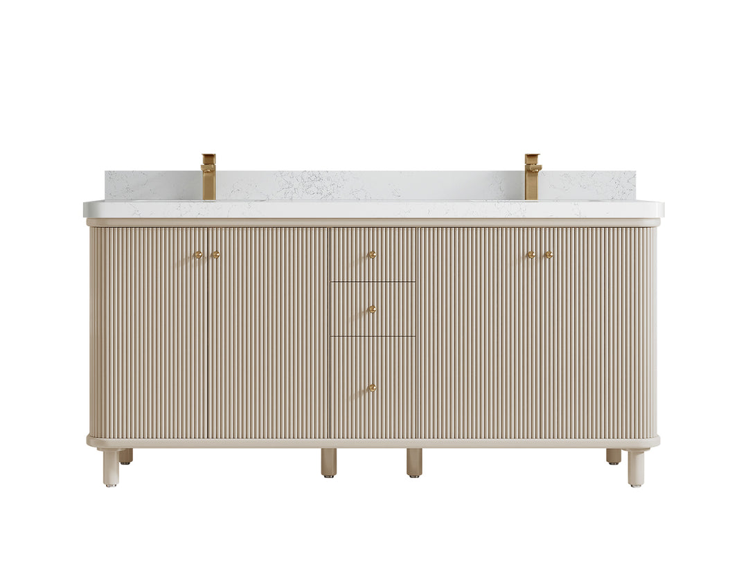 Miami 72 in. W x 22 in. D Double Sink Bathroom Vanity in Fine Grain with 2 in Empira White Quartz Countertop