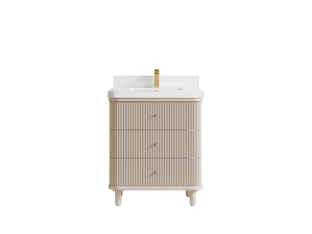 Miami 30 in. W x 22 in. D Single Sink Bathroom Vanity in Fine Grain with 2 in White Quartz Countertop