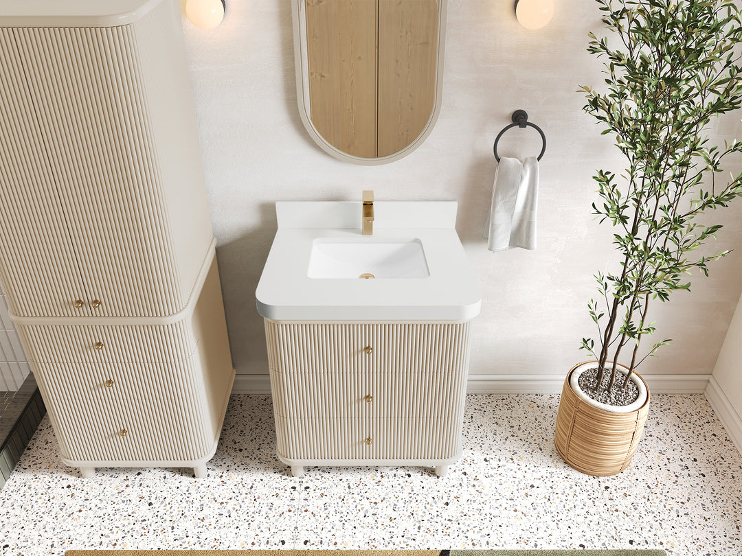 Miami 30 in. W x 22 in. D Single Sink Bathroom Vanity in Fine Grain with 2 in White Quartz Countertop - Top View