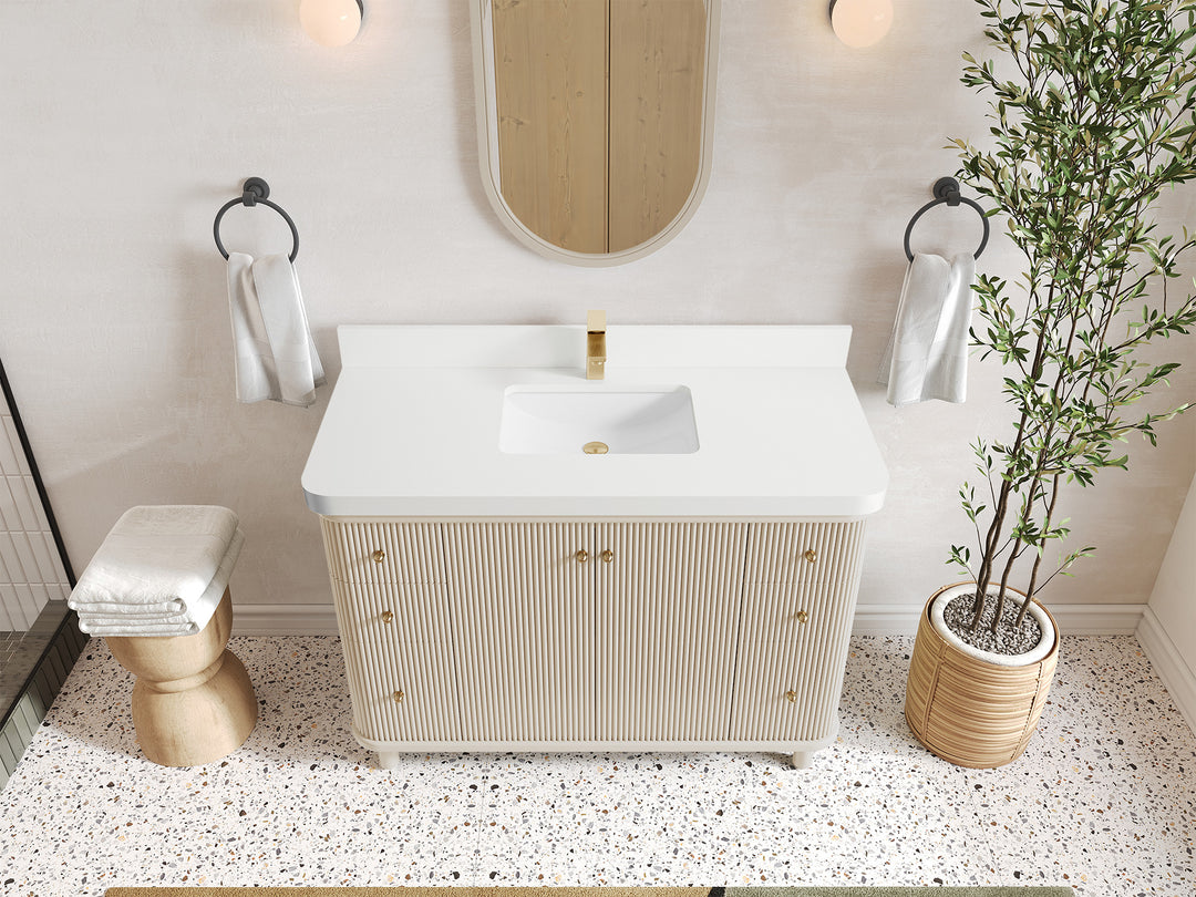 Miami 48 in. W x 22 in. D Single Sink Bathroom Vanity in Fine Grain with 2 in White Quartz Countertop - Top View