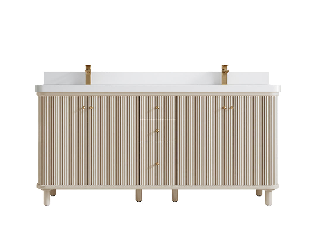 Miami 72 in. W x 22 in. D Double Sink Bathroom Vanity in Fine Grain with 2 in White Quartz Countertop