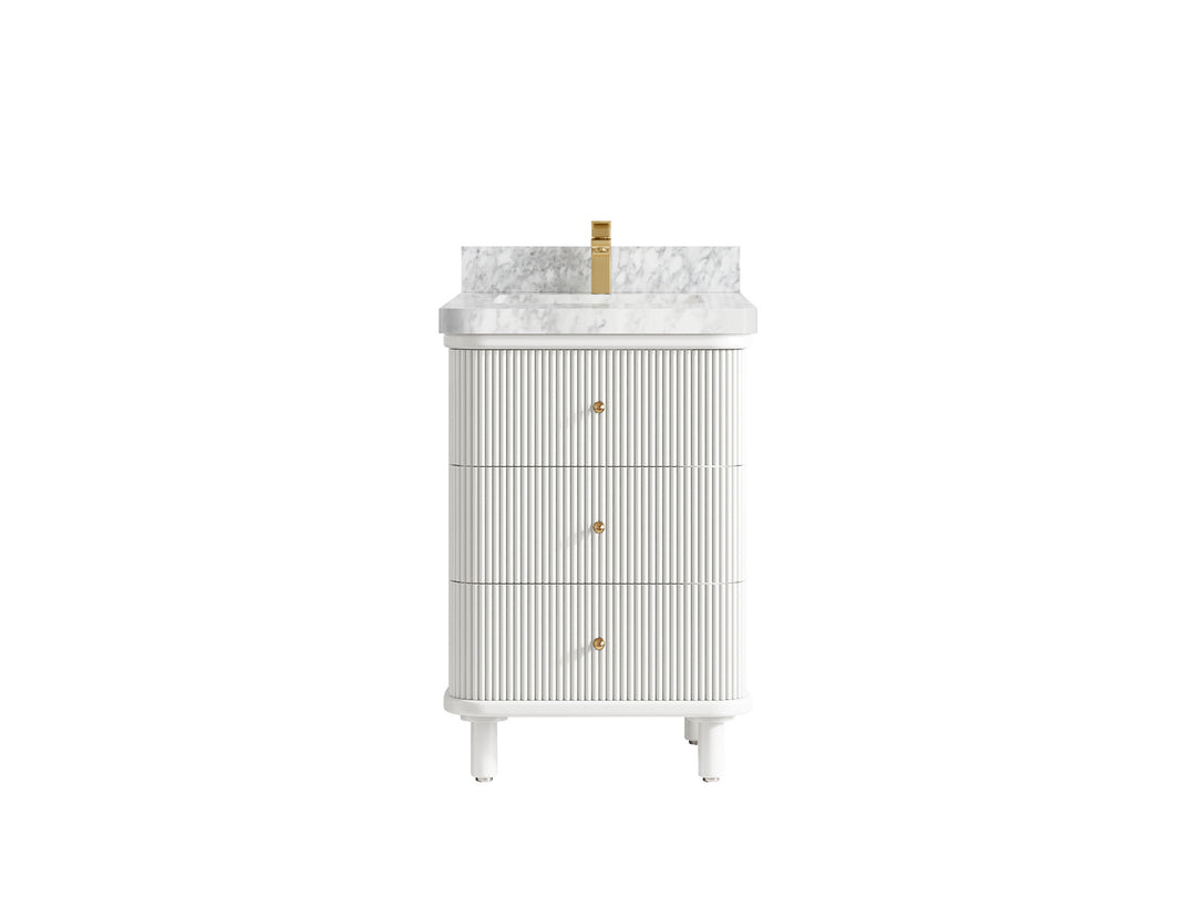 Miami 24 in. W x 22 in. D Single Sink Bathroom Vanity in White with 2 in Carrara Marble Countertop