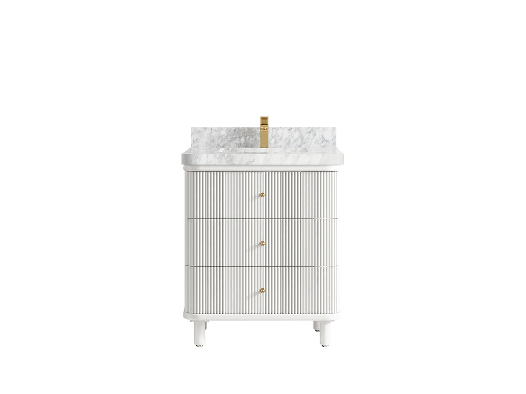 Miami 30 in. W x 22 in. D Single Sink Bathroom Vanity in White with 2 in Carrara Marble Countertop