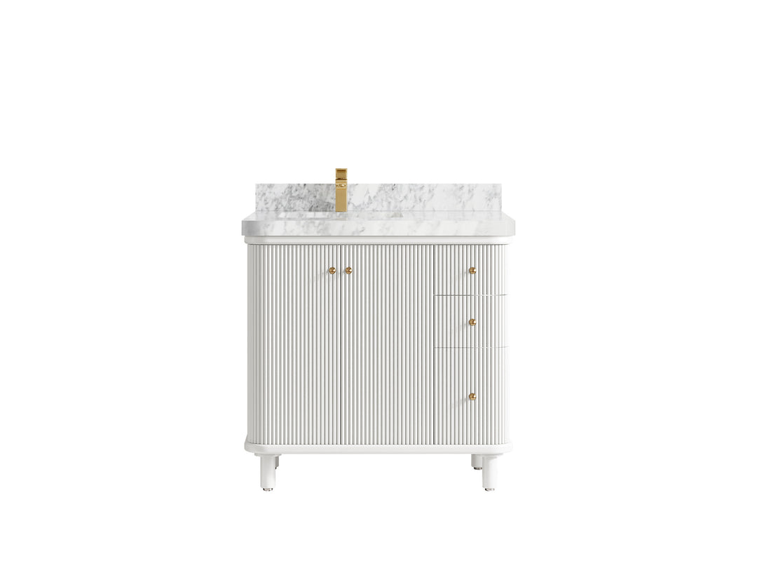 Miami 36 in. W x 22 in. D  Left Offset Sink Bathroom Vanity in White with Carrara Marble Countertop