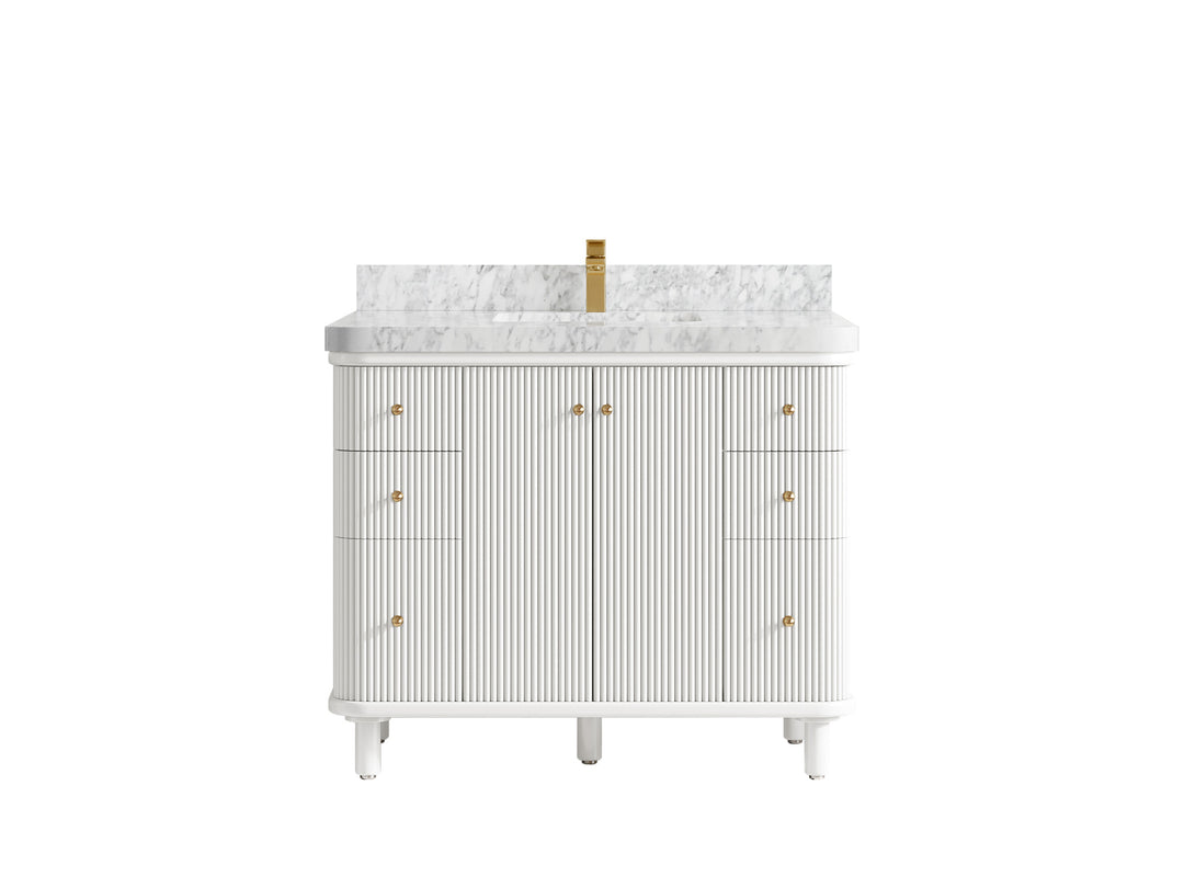 Miami 42 in. W x 22 in. D Single Sink Bathroom Vanity in White with 2 in Carrara Marble Countertop