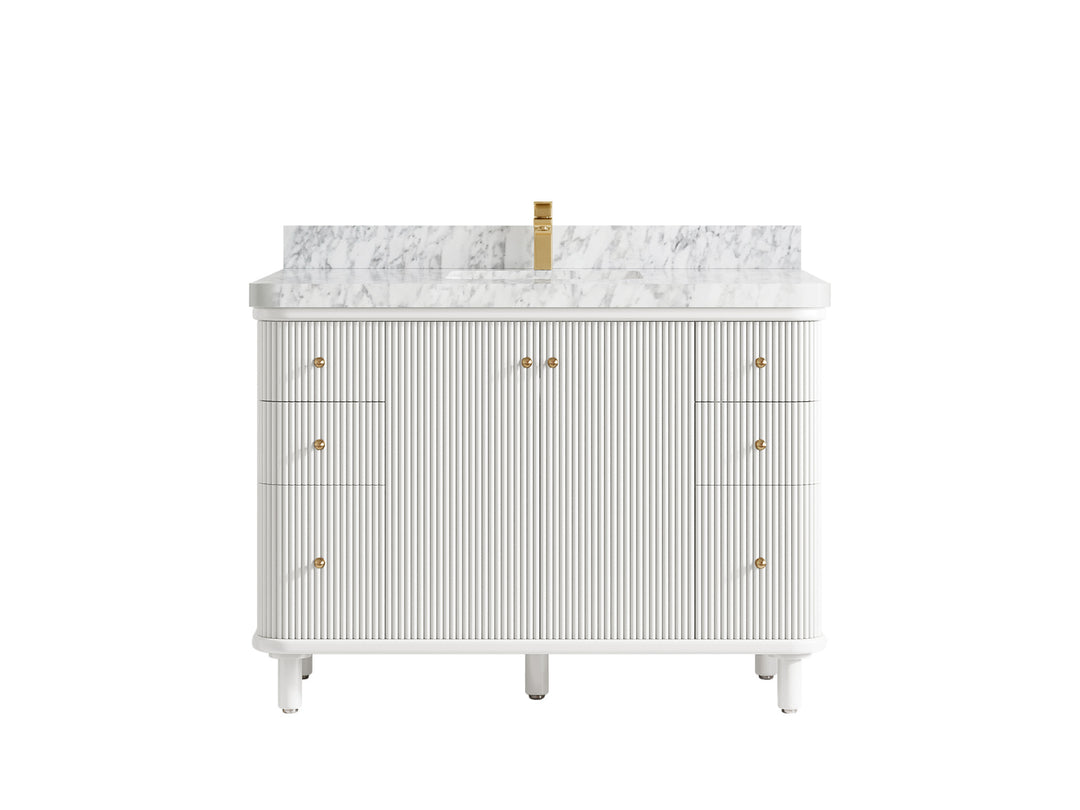 Miami 48 in. W x 22 in. D Single Sink Bathroom Vanity in White with 2 in Carrara Marble Quartz Countertop