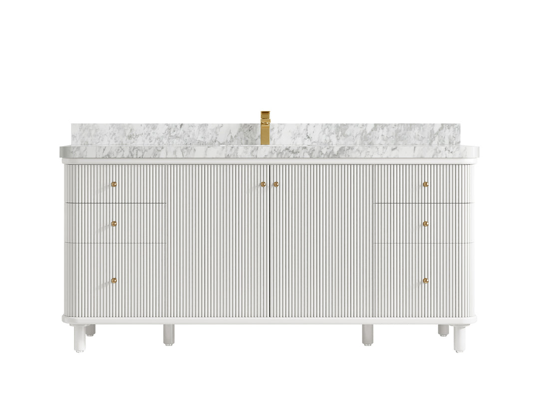 Miami 72 in. W x 22 in. D Double Sink Bathroom Vanity in White with 2 in Carrara Marble Countertop