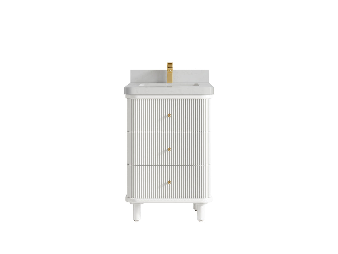 Miami 24 in. W x 22 in. D Single Sink Bathroom Vanity in White with 2 in Carrara Quartz Countertop
