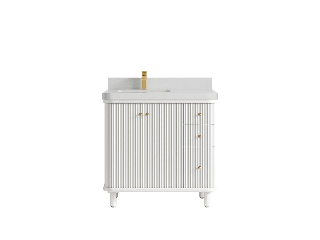Miami 36 in. W x 22 in. D  Left Offset Sink Bathroom Vanity in White with Carrara Quartz Countertop
