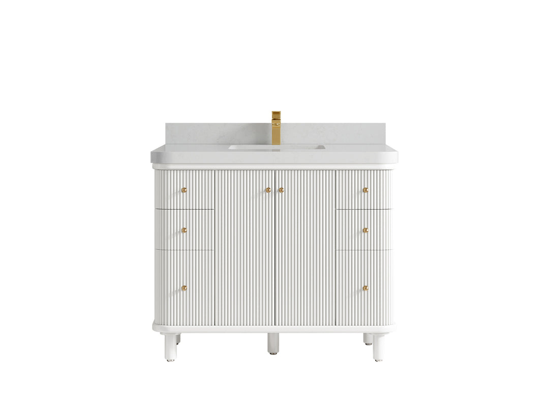 Miami 42 in. W x 22 in. D Single Sink Bathroom Vanity in White with 2 in Carrara Quartz Countertop