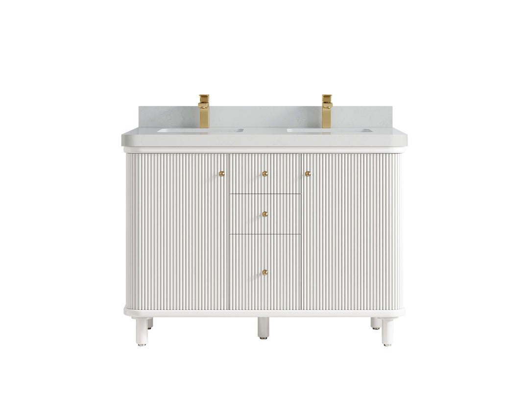 Miami 48 in. W x 22 in. D Double Sink Bathroom Vanity in White with 2 in Carrara Quartz Quartz Countertop