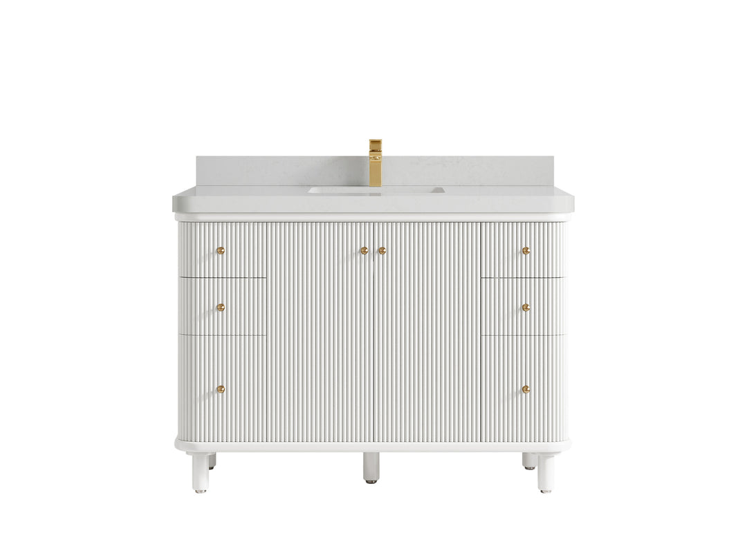 Miami 48 in. W x 22 in. D Single Sink Bathroom Vanity in White with 2 in Carrara Quartz Quartz Countertop