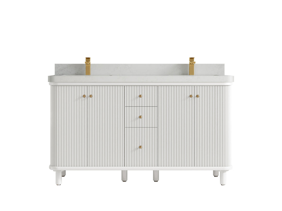 Miami 60 in. W x 22 in. D Double Sink Bathroom Vanity in White with 2 in Carrara Quartz Countertop