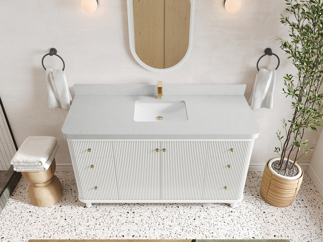 Miami 60 in. W x 22 in. D Single Sink Bathroom Vanity in White with 2 in Carrara Quartz Countertop - Top View